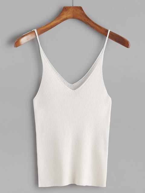 White Ribbed Knit Tight Cami Top