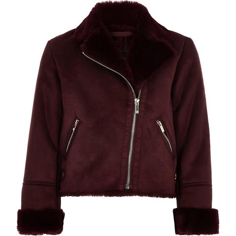 river island burgundy biker jacket