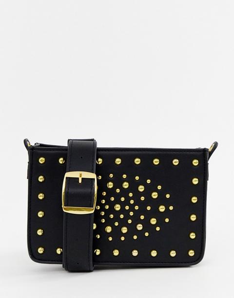 Asos Edition - Borsello Da Spalla Con Tracolla Nero Con Borchie Oro - Nero