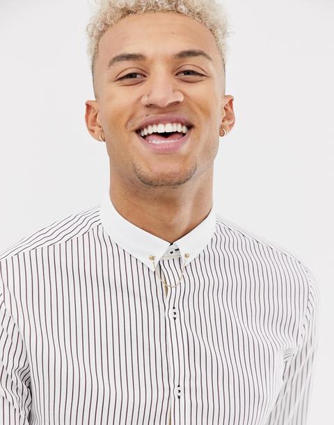 River Island - Weißes Hemd Mit Vertikalen Streifen - Weiß
