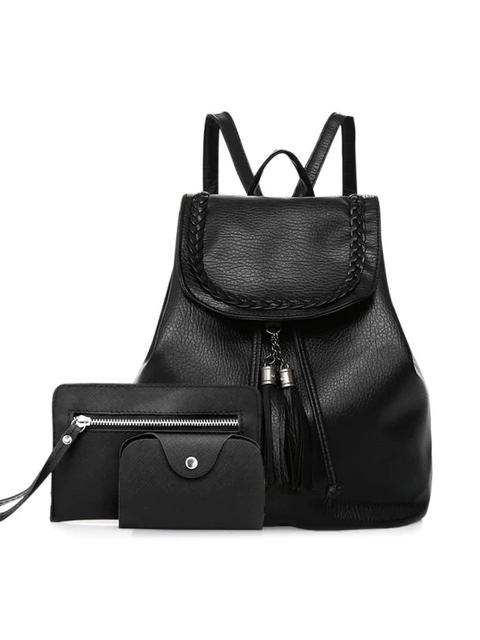 Conjunto Mochila Tassel Faux De Cuero Black