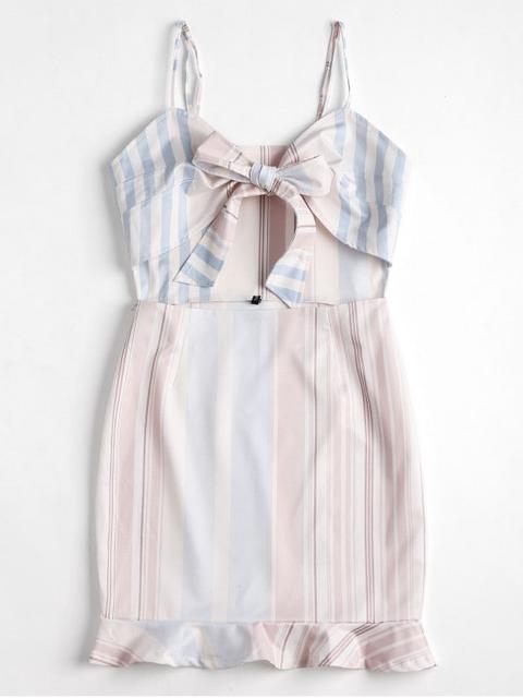 Mini Vestido Cortado A Rayas Con Cordones White