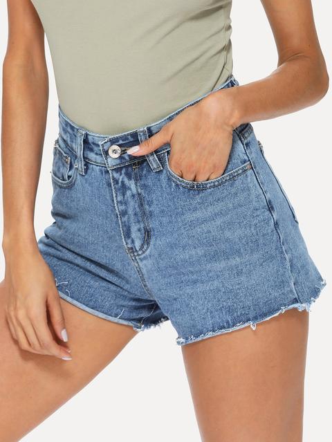 Shorts In Denim Con Bordi Sfilacciati