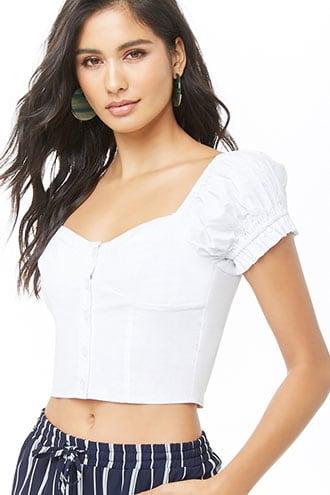 Forever 21 Sweetheart Peasant Crop Top White