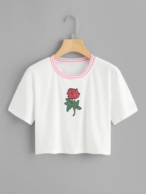 T-shirt Con Motivo Floreale A Righe
