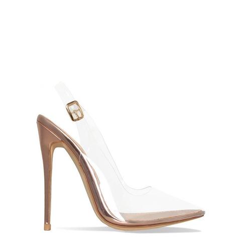 Olivia Rose Gold Clear Slingback Stiletto Court Heels