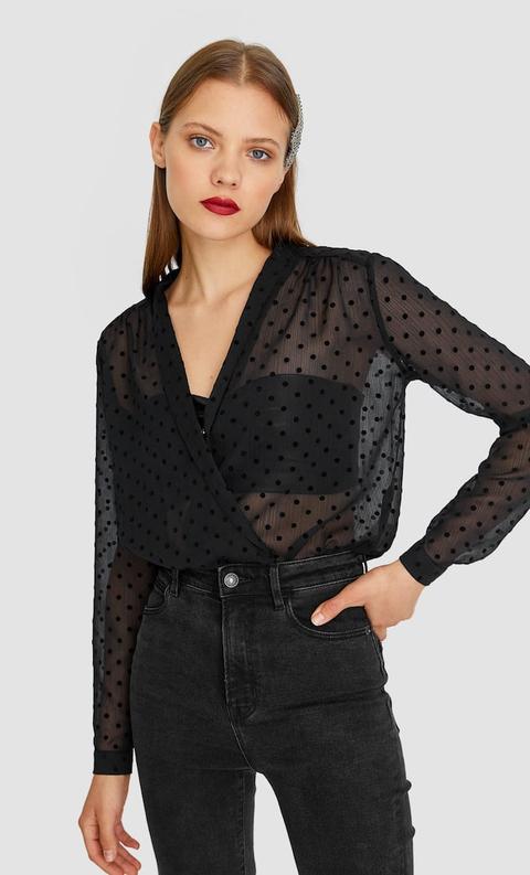 Stradivarius Body À Pois Et À Revers Femme Noir S