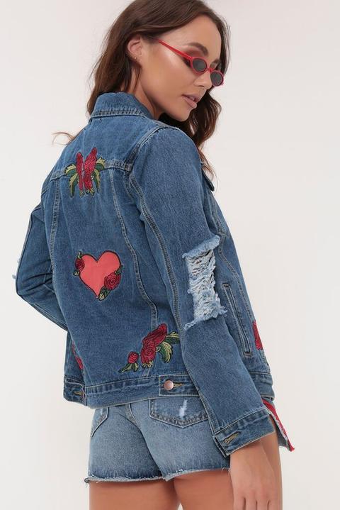 Dark Wash Floral Denim Jacket