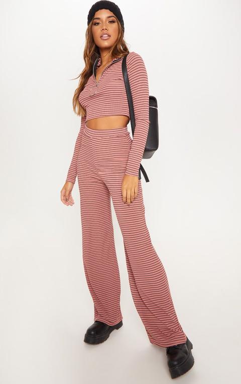 Pink Striped Knitted Wide Leg Trouser