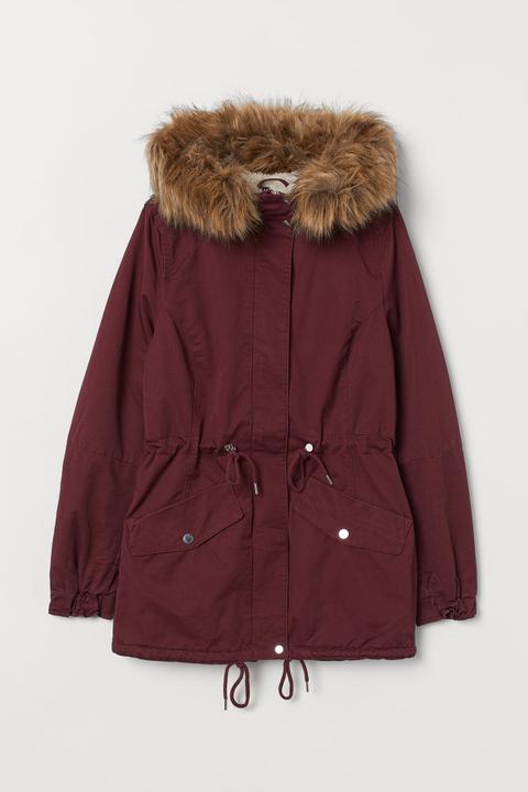 Parka Doublée De Peluche - Rouge