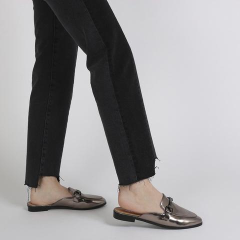 Louisa Backless Loafers In Pewter Metallic