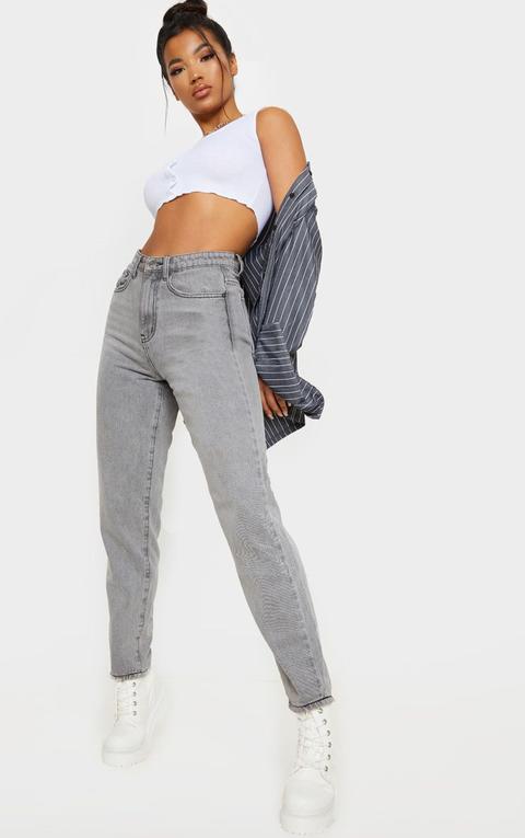 Prettylittlething - Jean Mom Gris, Gris