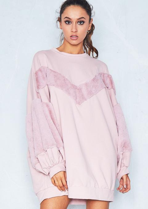 Louisa Pink Faux Fur Sleeve Jumper Dress