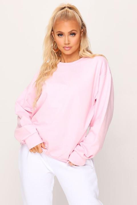 Pink Ultimate Basic Oversized Crew Neck Sweatshirt , Pink