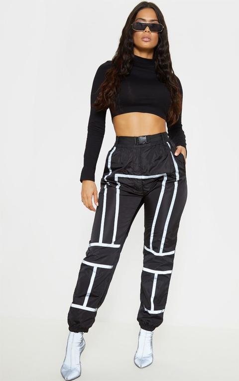 Black Shell Reflective Tape Belt Detail Jogger