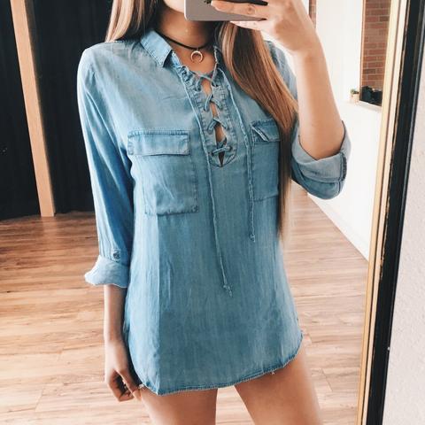 Brylee Denim Lace Top