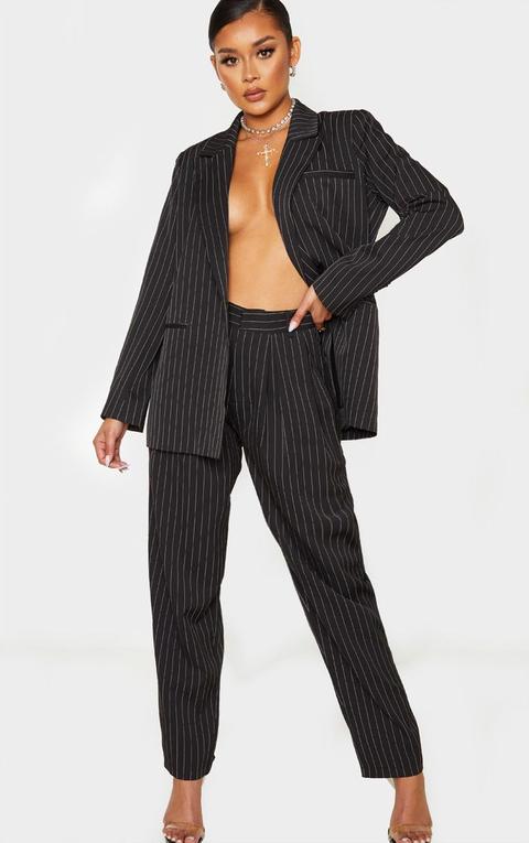 Black Pinstripe Woven High Waisted Cigarette Trouser