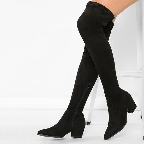 low heel thigh high boots