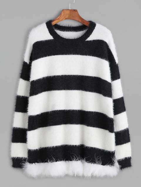 Jersey A Rayas De Mohair － Negro Y Blanco