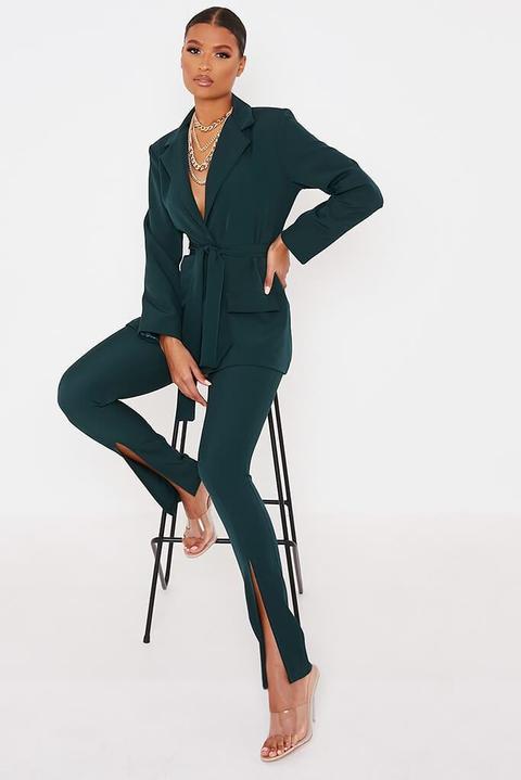 Emerald Green Split Hem Tailored Trousers
