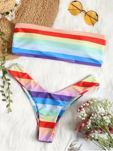 Bandeau Rainbow Color String Bikini Set