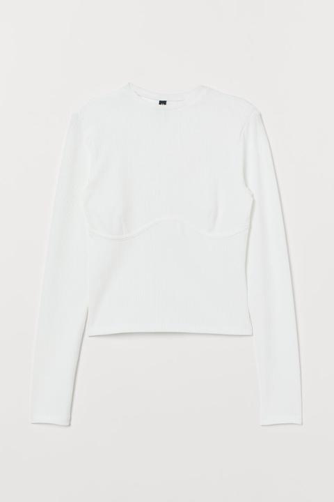 H & M - Maglia In Jersey A Costine - Bianco