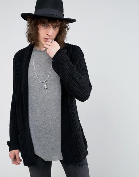 Asos Design - Cardigan In Maglia Nero - Nero