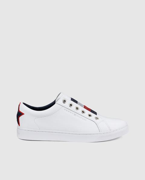 Tommy Hilfiger - Zapatillas De Lona De Mujer De Color Blanco Con Estrellas