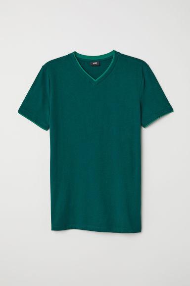 H & M - T-shirt Scollo A V Muscle Fit - Verde