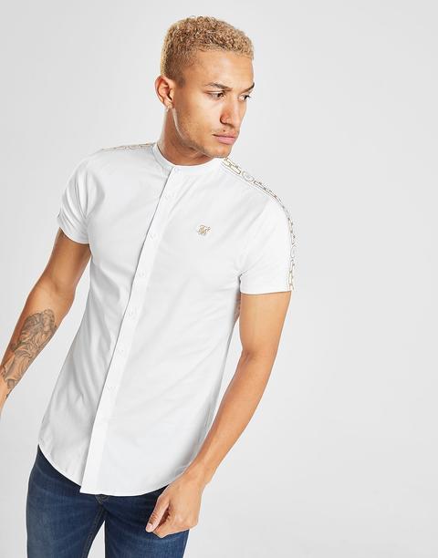 Siksilk Short Sleeve Cartel Collar Shirt - White - Mens