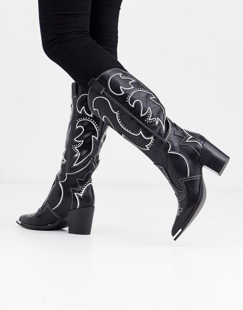 Botas Estilo Cowboy De Pernera Alta En Negro De River Island