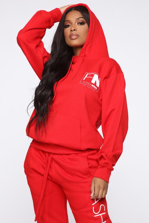 red hoodie fashion