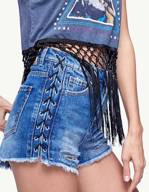 Shorts Denim Lace-up Jeans Medio