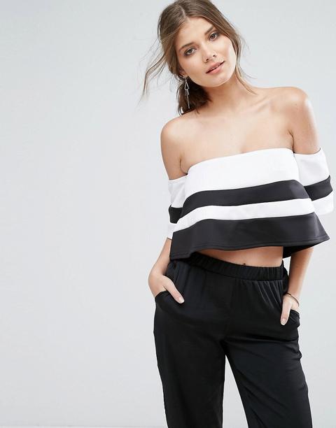 Boohoo - Top Corto Stile Bardot A Righe A Contrasto - Multicolore