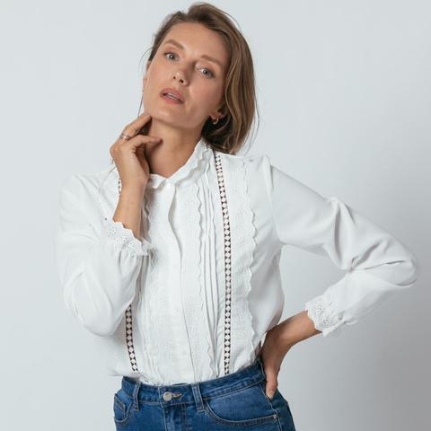 Blouse Col Mao À Dentelle Aly Réédition
