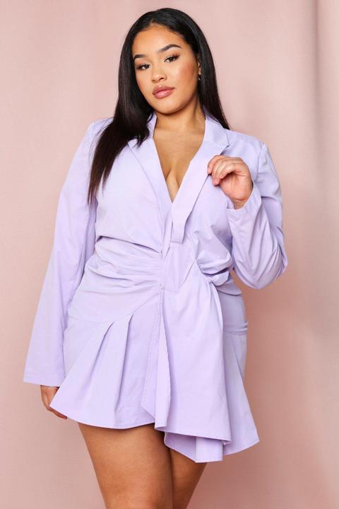 Womens Pleated Plunge Skater Shirt Dress Lilac