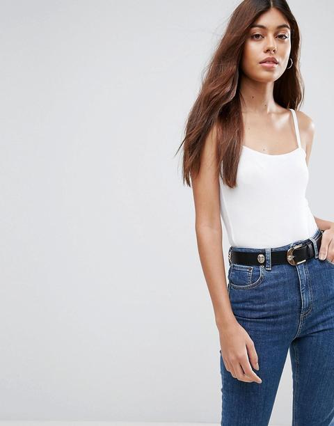 Asos - Body Con Spalline E Scollo Quadrato - Bianco