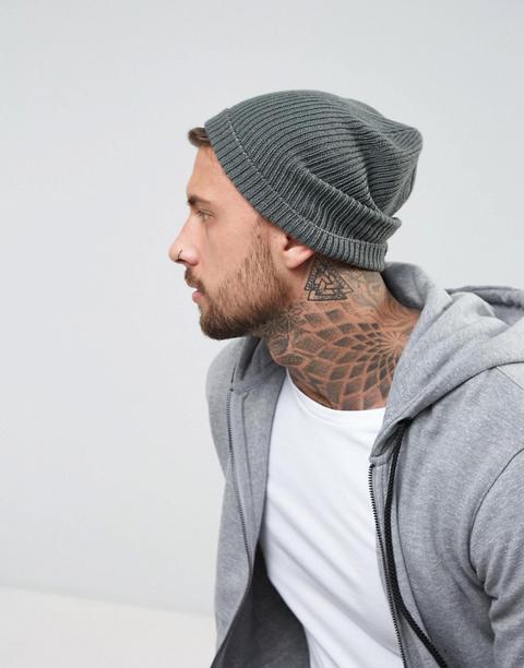 Asos Slouchy Beanie In Grey - Grey
