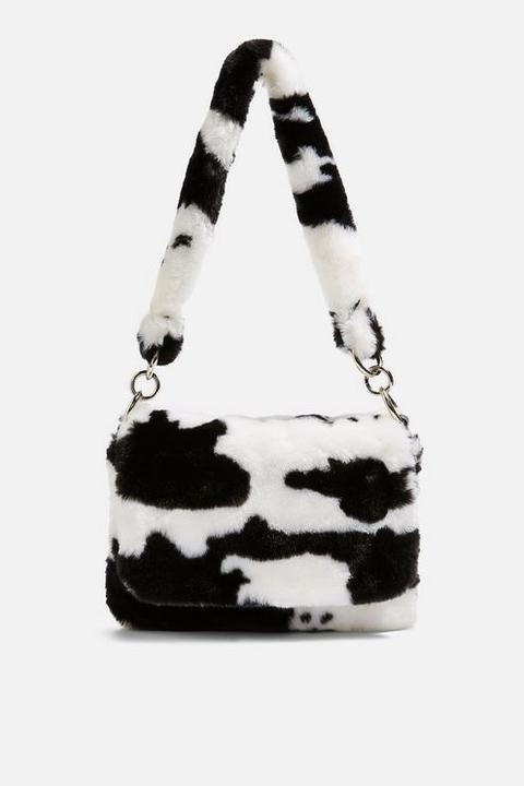 Womens Teddy Faux Fur Cow Shoulder Bag - Monochrome, Monochrome