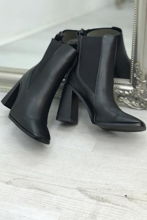 Black Pu Square Toe Block Heel Ankle Boots