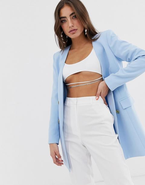 Asos Design - Blazer Lungo Senza Colletto - Blu