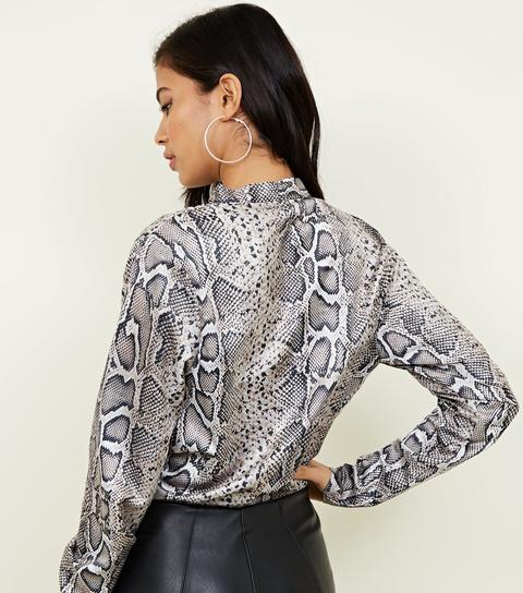 Tall Grey Snake Print Wrap Bodysuit New Look