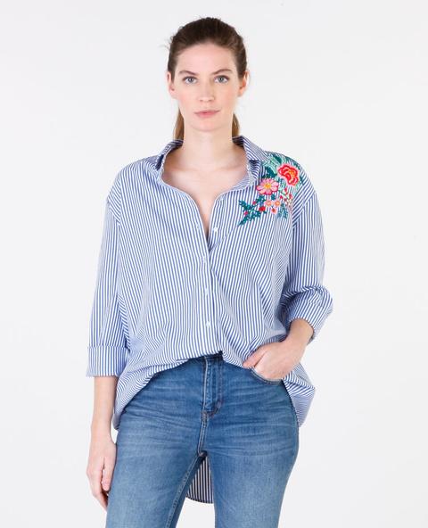 Camicia A Righe Con Ricamo