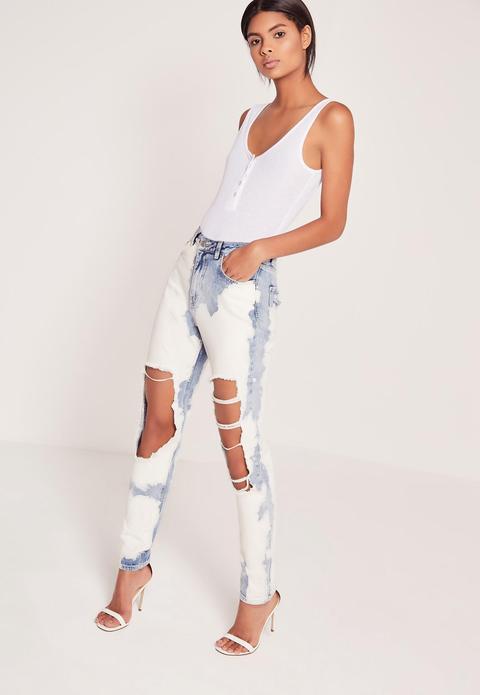 Riot Extreme Bleached Mom Jeans Blue