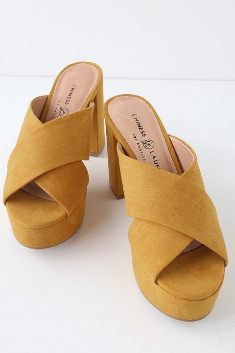 Teagen Yellow Suede Platform Mules