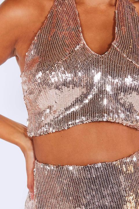 gold sequin halter top