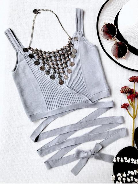 Ribbed Beach Cover Up Crop Wrap Top