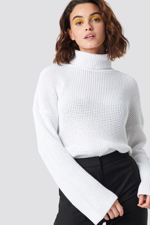 Dropped Shoulder Polo Knit White