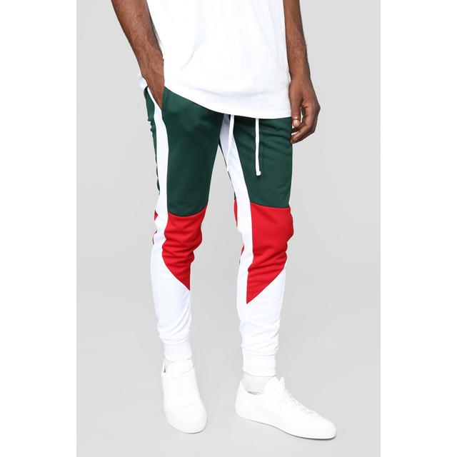 green red track pants