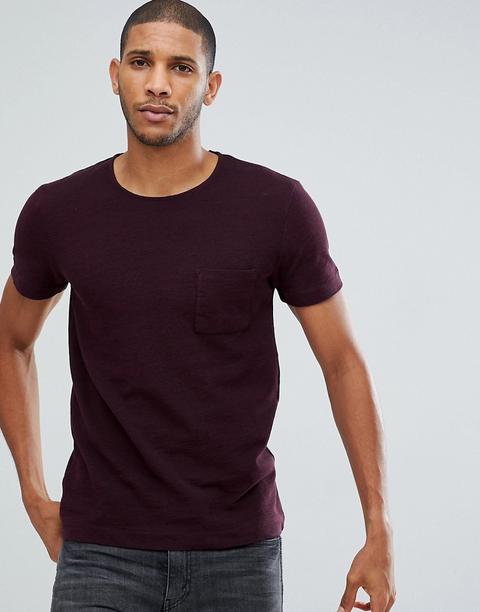 Tom Tailor - T-shirt In Piqué Bordeaux Con Tasca - Rosso